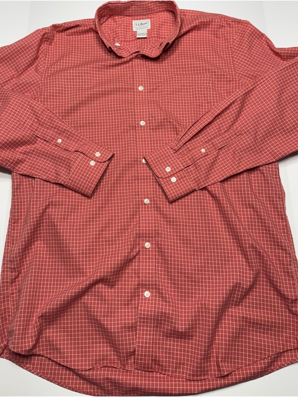 L.L. Bean Men's Salmon Red Windowpane Button-Down Shirt
